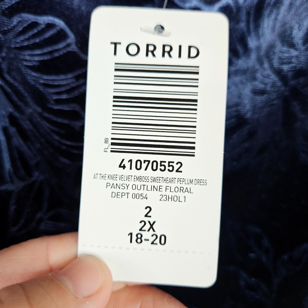 Torrid Dress 2X At The Knee Velvet Floral Sweetheart Neck Peplum Fit Flare NWT - Picture 7 of 12